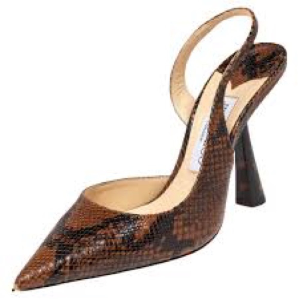 EUC Jimmy Choo python Snake Embossed brown leather heels pumps shoes Sz 38